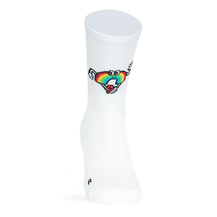 calcetines blancos para running y ciclismo con mensaje live free