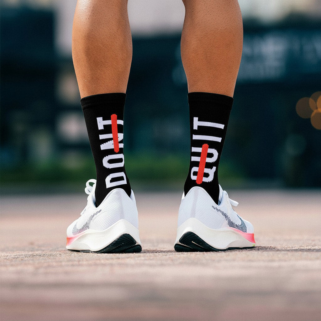 Black Running and Cycling Socks - 'DON'T QUIT' | Pacific and Co